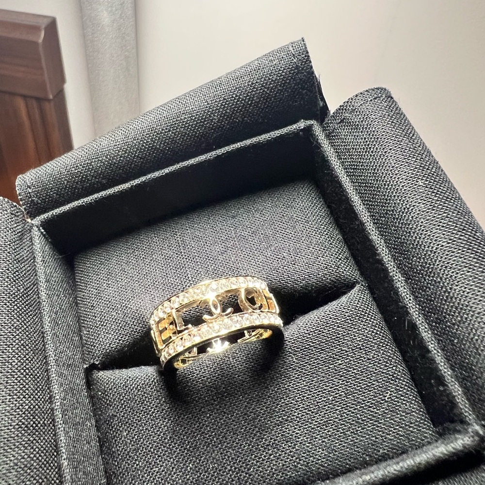 CHANEL Gold and Crystal Ring